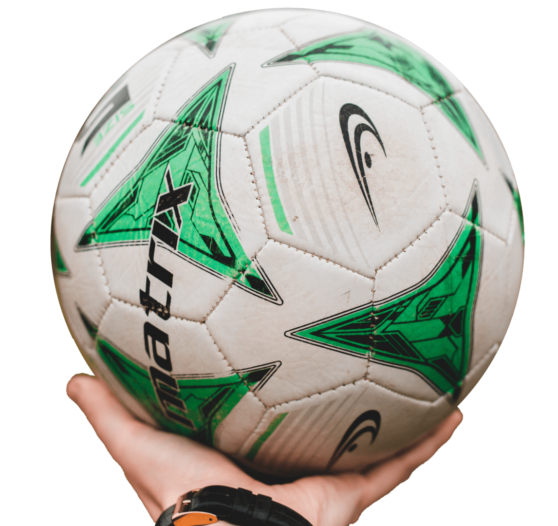 A person holding a soccer ball in their hands.